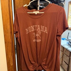 Nine Britton Brown Short Sleeve Tie Front T-Shirt
